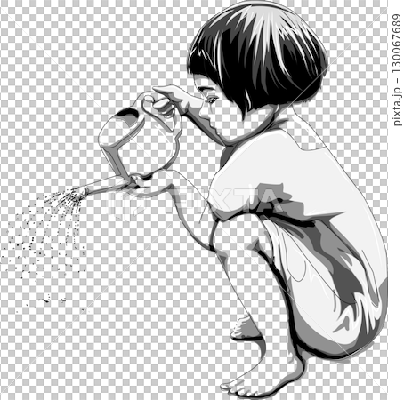 水やりをする子供 130067689