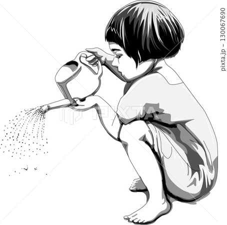 水やりをする子供 130067690