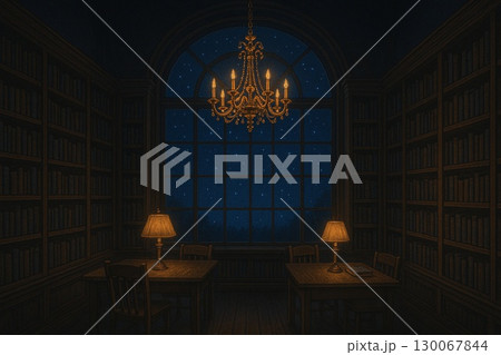 星空を望むシャンデリアのある静かな図書館 130067844