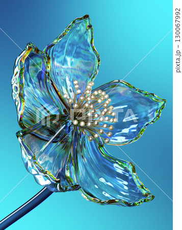 Exquisite Glass Flower with Intricate Details on a Bright Aquatic Background 130067992