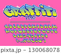 Lime and blue graffiti vector font. Capital letters, numbers and glyphs alphabet. 130068078
