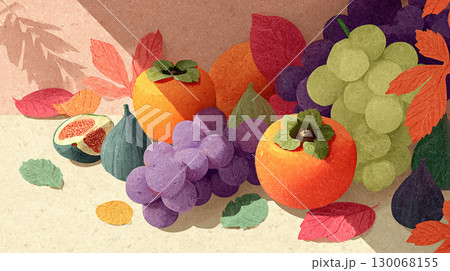 秋の果物と紅葉のイラスト背景 130068155