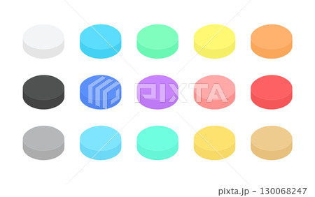 明るい色のシンプルな丸い錠剤のイラストセット - カラフルな薬･サプリメントやドラッグのイメージ素材 130068247