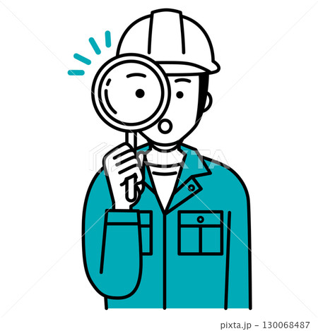 虫眼鏡を覗く作業員の男性 虫眼鏡を覗く作業員の男性 130068487