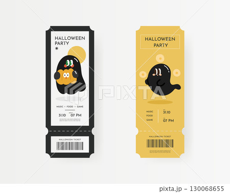 Halloween festive party event ticket template set. Ticket mockup. Vector template illustration. 130068655