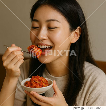 キムチを食べる女性 130068659