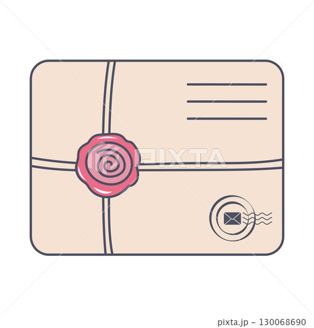 Postal envelope with postage stamp and red wax seal. Delivery package. Vector illustration Postal envelope with postage stamp and red wax seal. Delivery package. Vector illustration 130068690