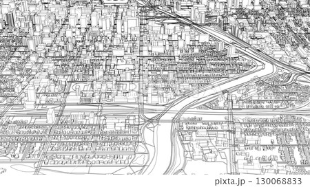 Intricate Cityscape Line Drawing 130068833