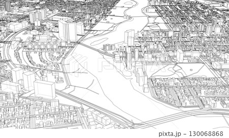 Intricate Cityscape Wireframe Intricate Cityscape Wireframe 130068868
