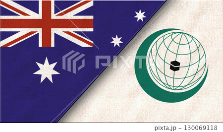 Flags of Australia and Islamic Cooperation OIC. Double flags 3D illustration 130069118