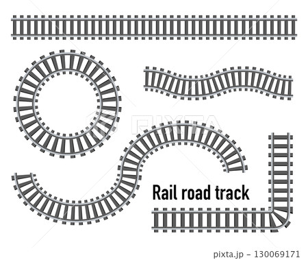 デフォルメされたシンプルな線路のイラストパーツセット 俯瞰 130069171