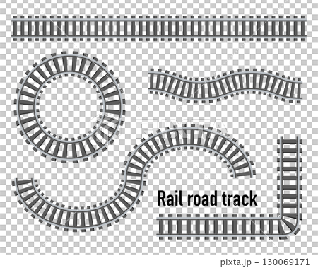 デフォルメされたシンプルな線路のイラストパーツセット 俯瞰 130069171