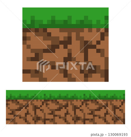 Underground and Grass Pixel Art Retro 8 Bit Game Terrain Asset 130069193