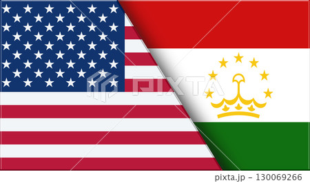 Flags of USA and Tajikistan. United States and Tajik National flag on Fabric 130069266