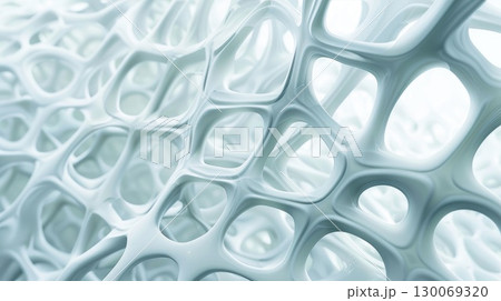 A detailed closeup view of a white object that has several holes in it. AI-generated content. 130069320