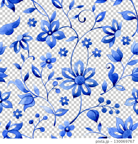 seamless pattern with watercolor floral ornaments. oriental blue print seamless pattern with watercolor floral ornaments. oriental blue print 130069767