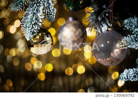 Christmas balls on fir branches Christmas balls on fir branches 130069792