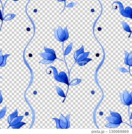 classic seamless watercolor pattern with cute blue flowers bows and ribbons classic seamless watercolor pattern with cute blue flowers bows and ribbons 130069869