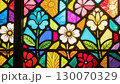 光を透過するカラフルな花や植物のボタニカルステンドグラス背景 130070329