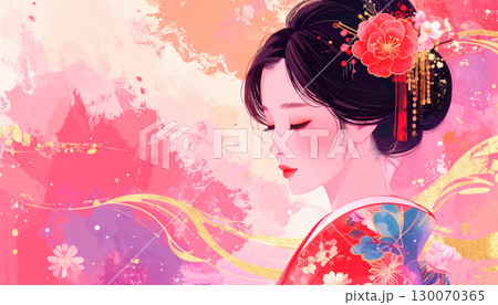 花と女　AI生成素材 130070365