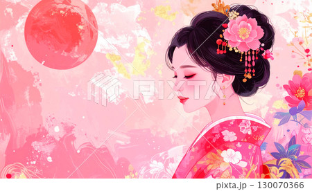 花と女　AI生成素材 130070366