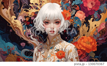 花と女　AI生成素材 130070367