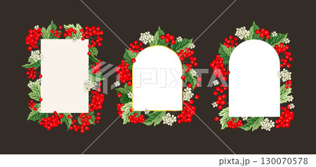 Viburnum Guelder Red Berry Frame Set Decorative Banner Border Card Invitation Vector Fall Frame Autumn Fruit 130070578