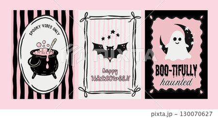 Retro Pink Halloween Poster Flyer Set Whimsical Doodle Coquette Cute Card Vector With Ghost Bat Cauldron Spooky Retro Pink Halloween Poster Flyer Set Whimsical Doodle Coquette Cute Card Vector With Ghost Bat Cauldron Spooky 130070627