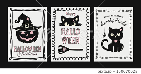 Retro Pink Halloween Poster Flyer Set Whimsical Doodle Coquette Cute Card Vector With Cat Witch Hat Broom Pumpkin Retro Pink Halloween Poster Flyer Set Whimsical Doodle Coquette Cute Card Vector With Cat Witch Hat Broom Pumpkin 130070628
