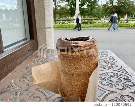 sweet trdelnik with nutella. High quality photo 130070692