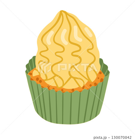 Cupcake with cream vector illustration on white background, cupcake icon clipart. Dessert illustration design. 130070842