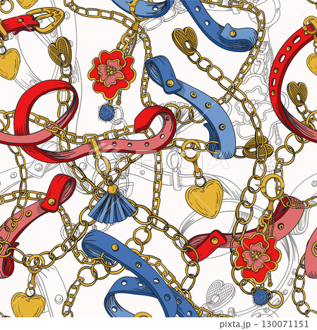 Seamless pattern with belt and chain. Vector. Seamless pattern with belt and chain. Vector. 130071151