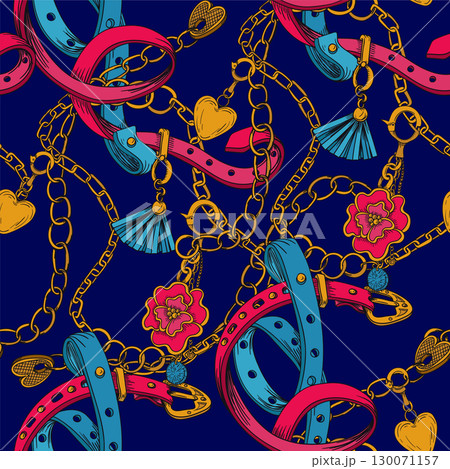 Seamless pattern with belt and chain. Vector. 130071157