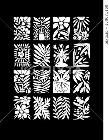 Groovy linocut vector flowers seamless pattern with bold decorative design 130071169