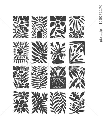 Groovy linocut vector flowers seamless pattern with bold decorative design 130071170
