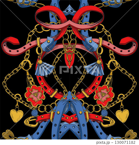 Seamless pattern with belt and chain. Vector. Seamless pattern with belt and chain. Vector. 130071182