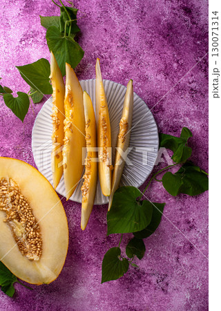 Fresh sweet ripe juicy sliced melon Fresh sweet ripe juicy sliced melon 130071314