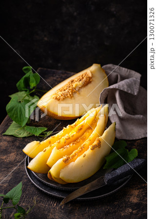 Fresh sweet ripe juicy sliced melon 130071326