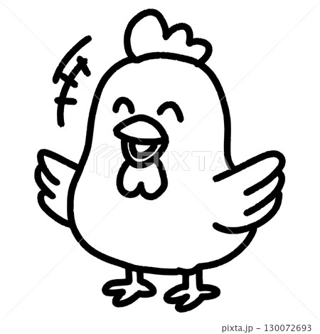 最高の笑顔で喜ぶニワトリ　線画 130072693