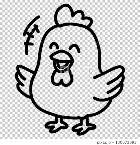 最高の笑顔で喜ぶニワトリ　線画 130072693