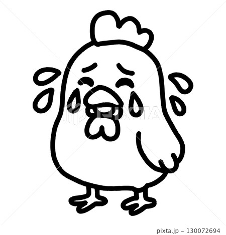 ショックで大泣きして涙をこぼすニワトリ 線画 ショックで大泣きして涙をこぼすニワトリ 線画 130072694