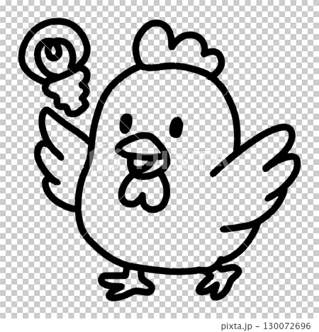 何かいいアイデアを閃くニワトリ　線画 130072696