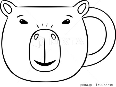 cute ceramic mugs with capybara face, simple vector black and white icon, doodle and sketch style cute ceramic mugs with capybara face, simple vector black and white icon, doodle and sketch style 130072746