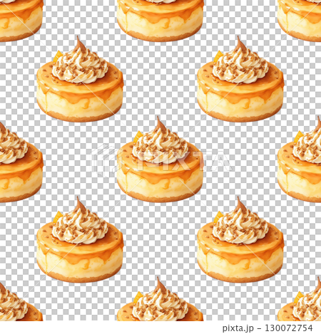 Fall-themed repeating pattern featuring delicate watercolor pumpkin vanilla cakes for Thanksgiving. Versatile design for gift wrap and holiday decorations 130072754