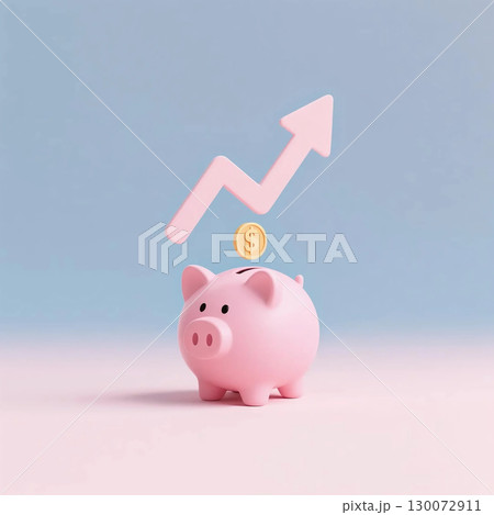 右肩上がりの矢印と豚の貯金箱 130072911
