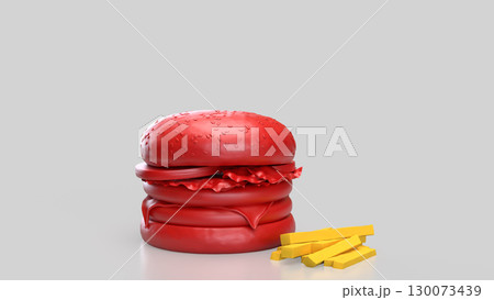 The Red Hamberger on white background  for food or health concept 3d Rendering. 130073439