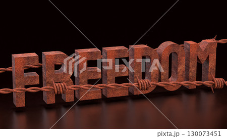 The Freedom and barbed wire rusty on Black background 3d Rendering. The Freedom and barbed wire rusty on Black background 3d Rendering. 130073451