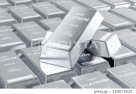 Stacked platinum bullion bars, background. 3D rendering Stacked platinum bullion bars, background. 3D rendering 130073605