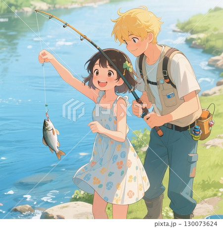 釣りを楽しむカップルのイラストのイラスト素材 [130073624] - PIXTA