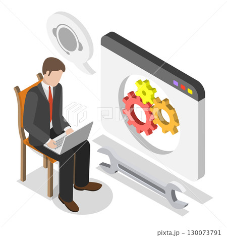 3D Isometric Flat Vector Illustration of Software Update , System Maintenance. Item 1 130073791